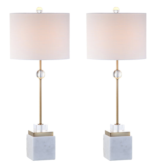 Modern Marble and Acrylic Base Table Lamps 30" Tall Set of 2 with Drum Lampshades Included