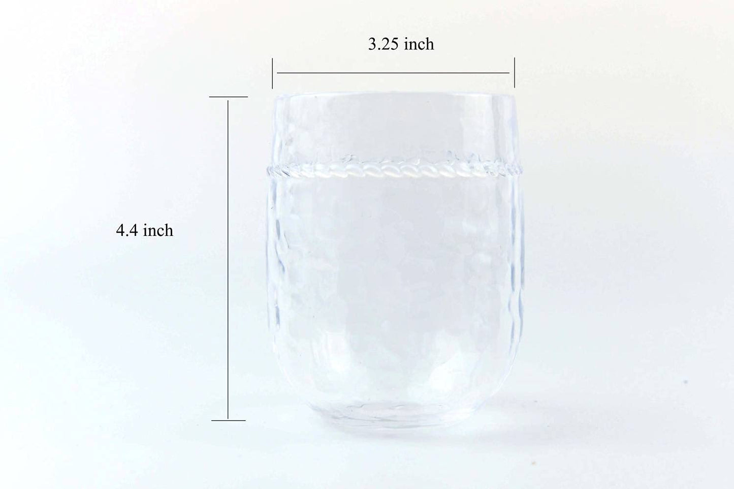 Hammered Acrylic Unbreakable BPA-Free 15.5-Ounce Stemless Cups, Set of 6 clear