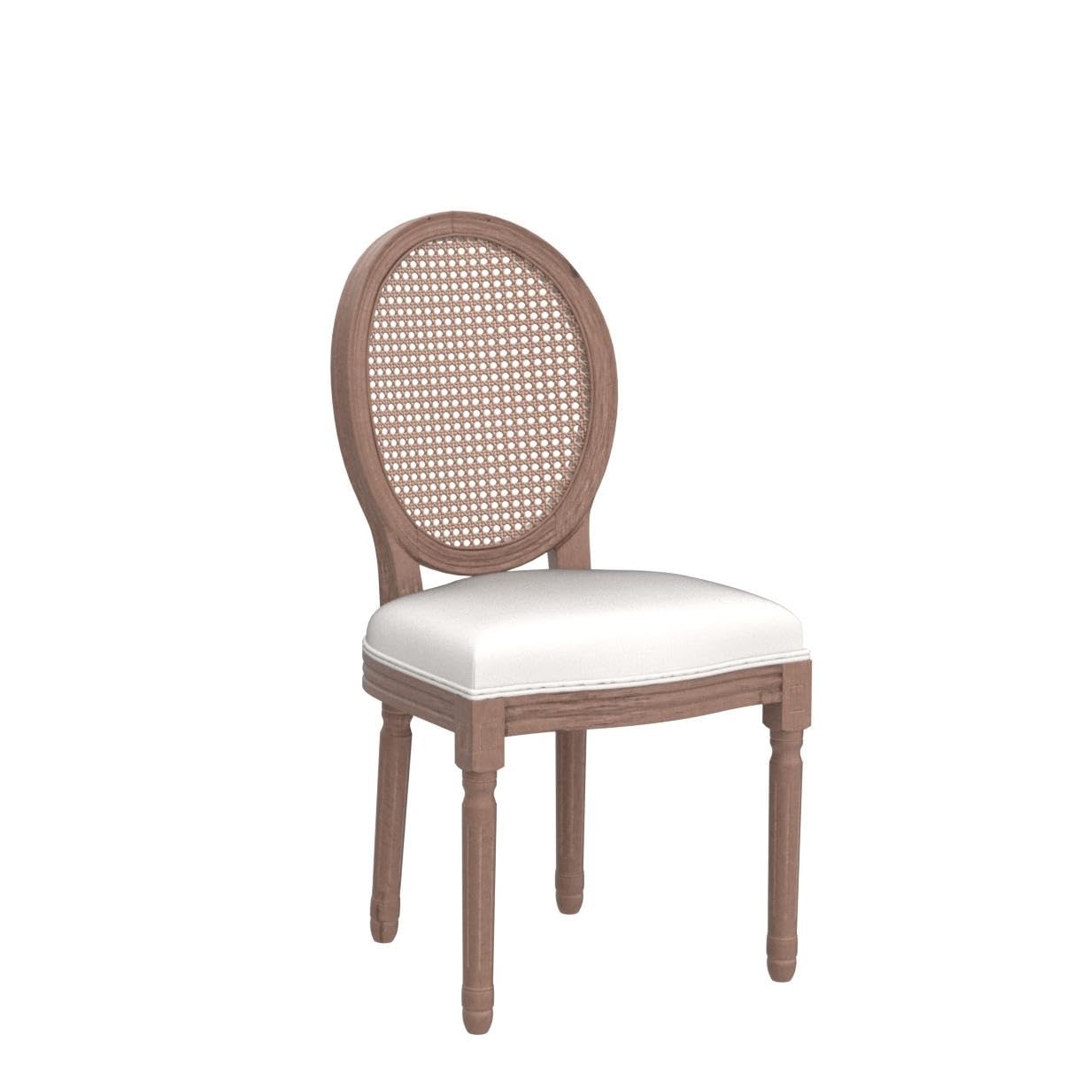 Rattan French Farmhouse Dining Chairs with Curved Backrest Set of 2, 4 or 6. Rattan or Fabric Back