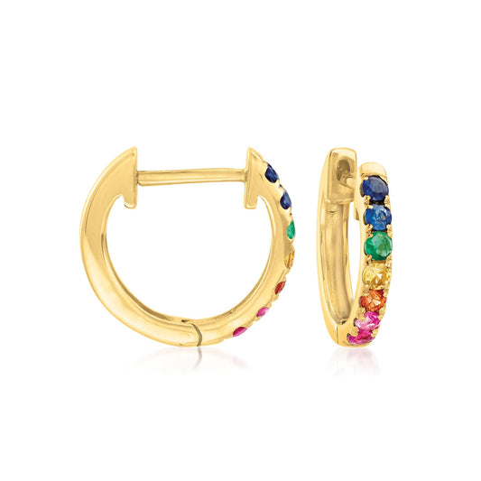 0.28 ct. t.w. Multi-Gemstone Huggie Hoop Earrings in 14kt Yellow Gold