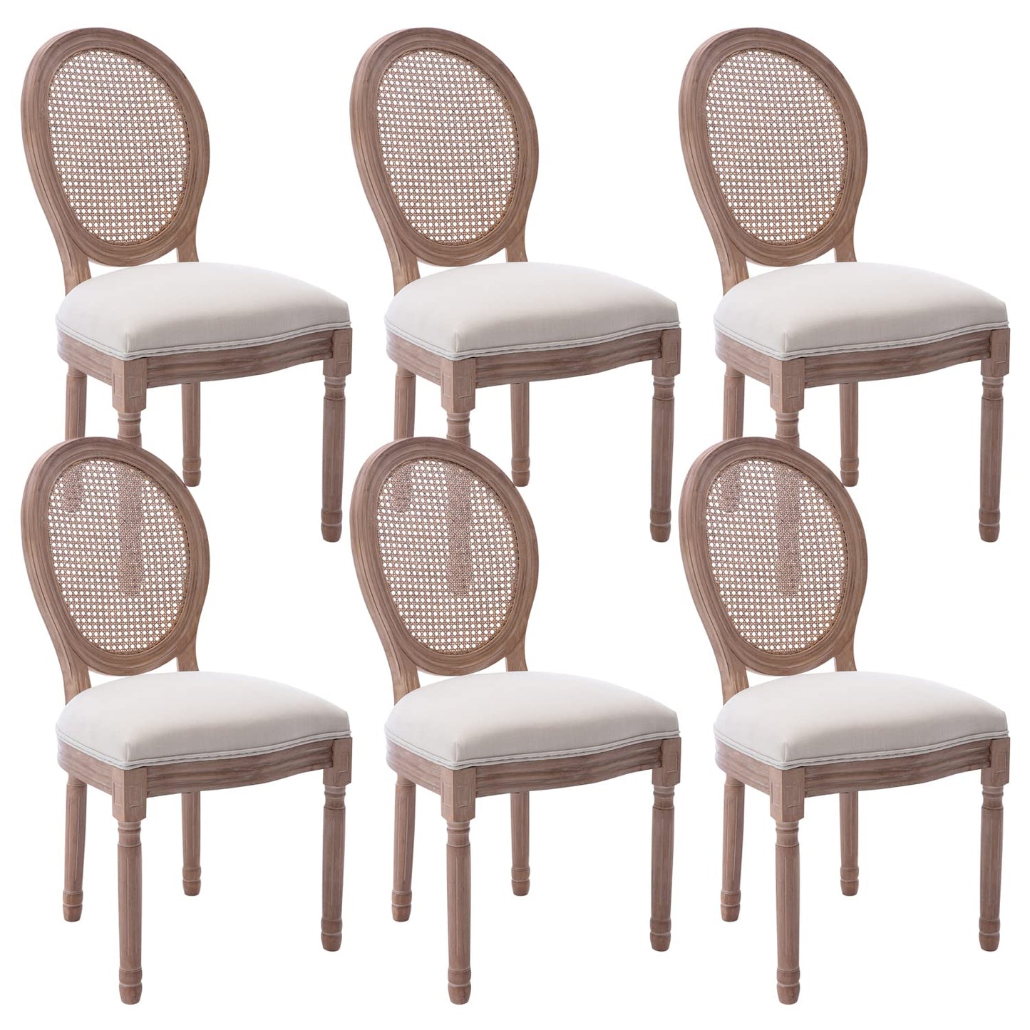 Rattan French Farmhouse Dining Chairs with Curved Backrest Set of 2, 4 or 6. Rattan or Fabric Back