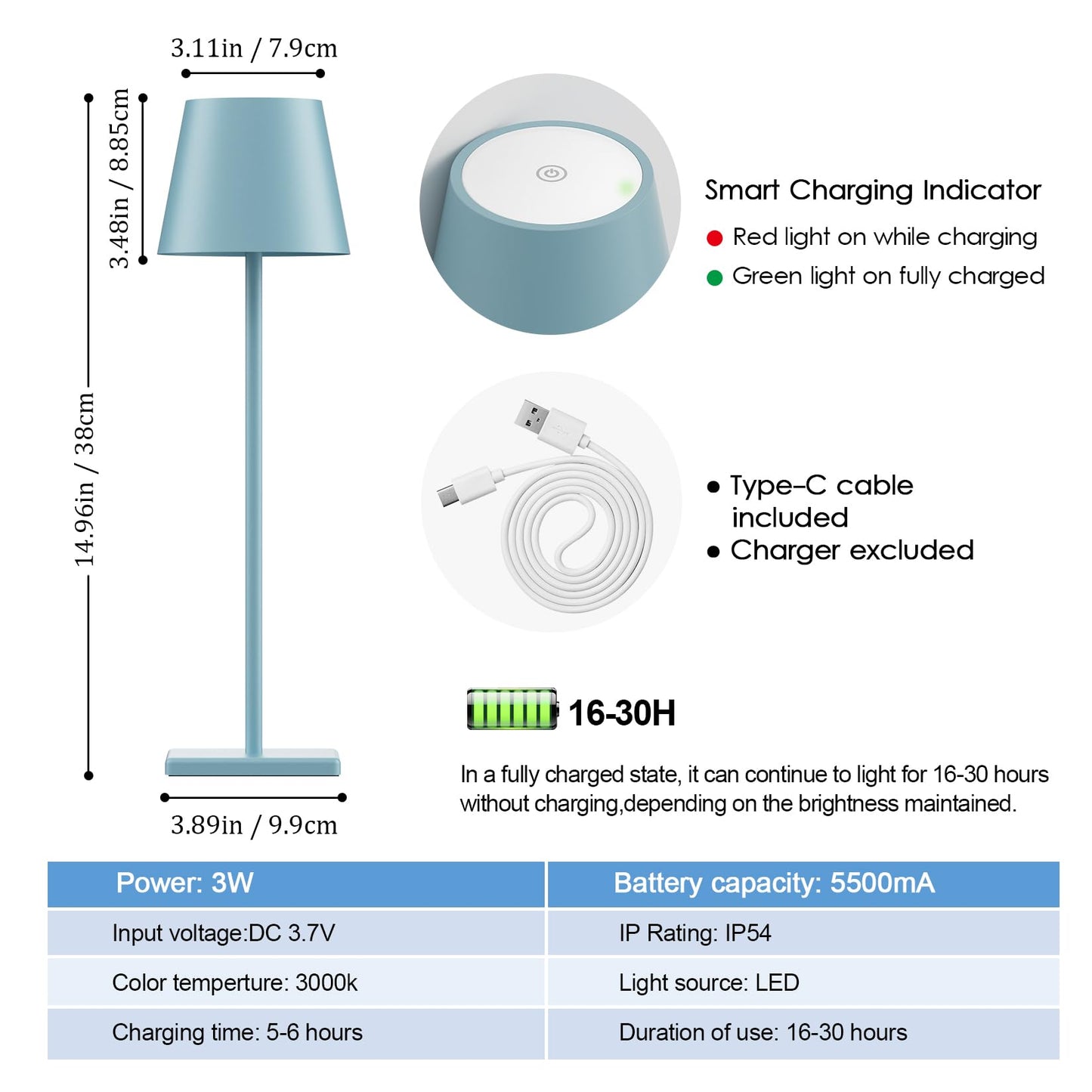 Cordless Rechargable LED Desk Table Lamp