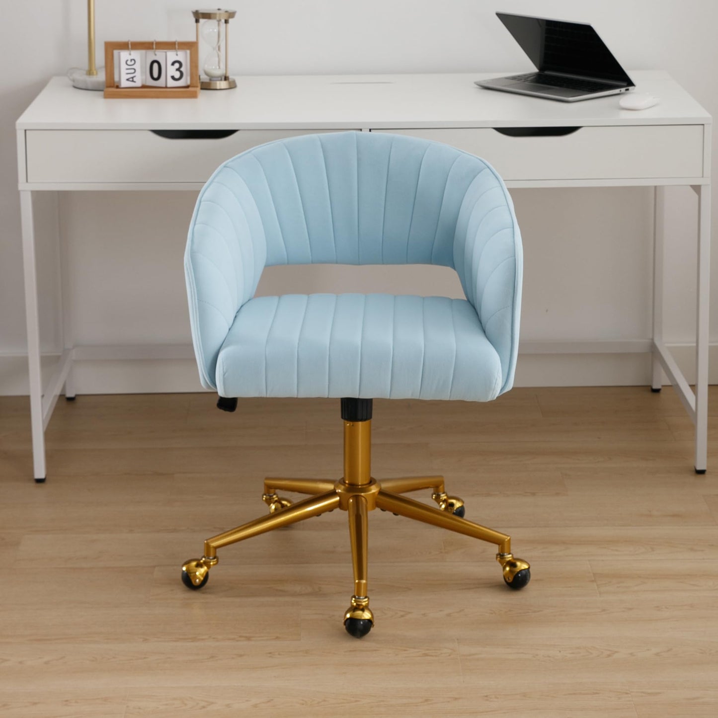 Rolling-base Velvet Desk Chairs Height Adjustable & Swivel with Golden Base