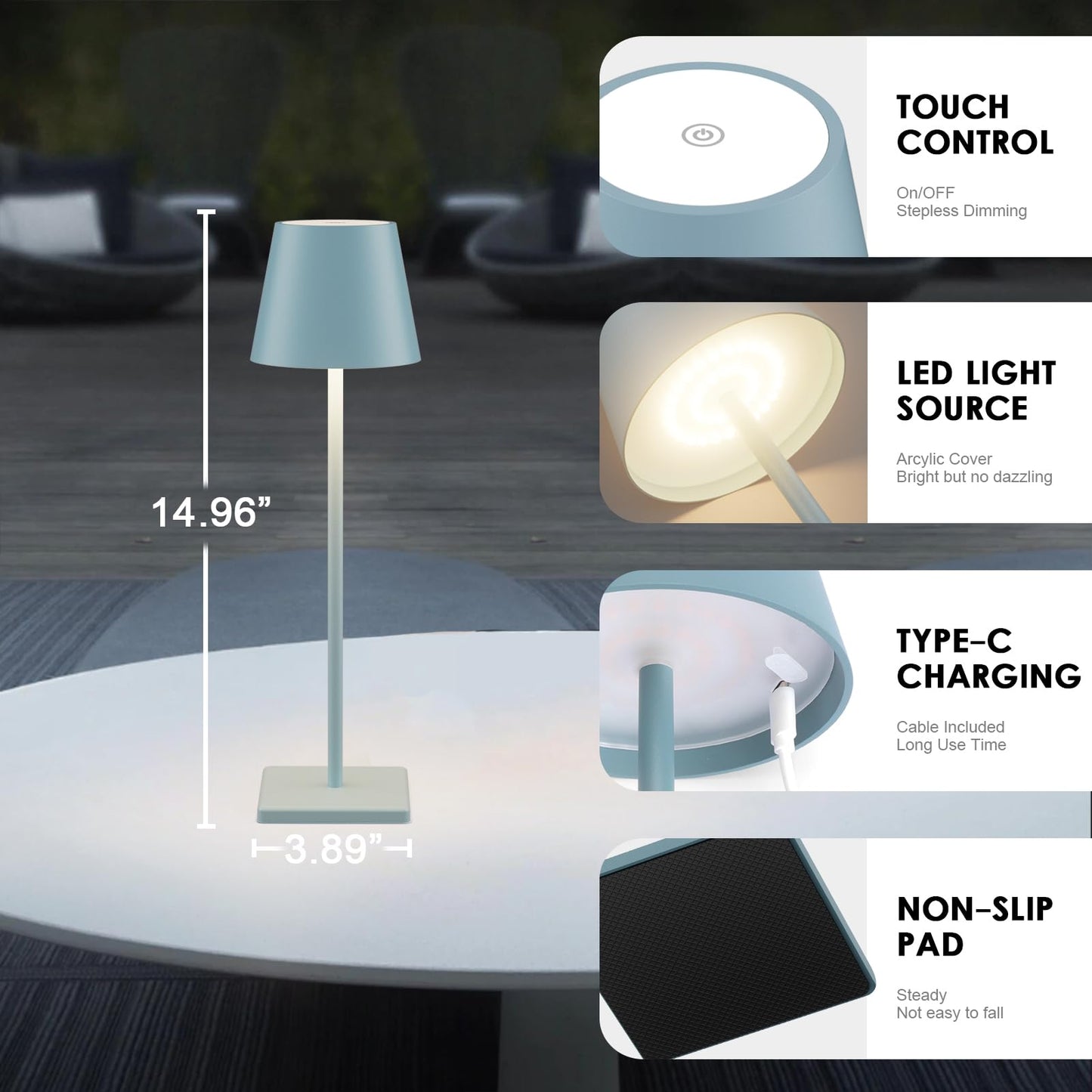 Cordless Rechargable LED Desk Table Lamp