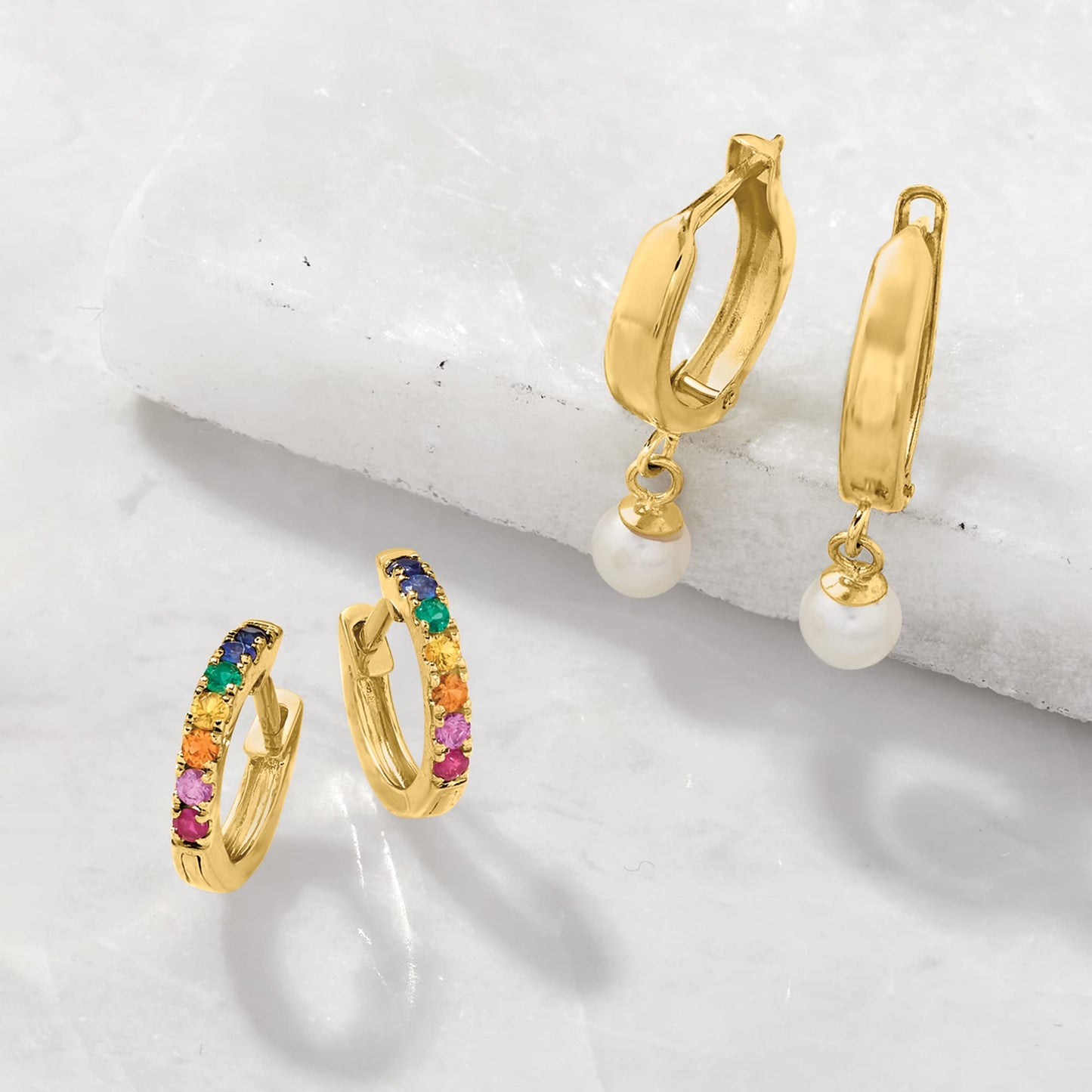 0.28 ct. t.w. Multi-Gemstone Huggie Hoop Earrings in 14kt Yellow Gold