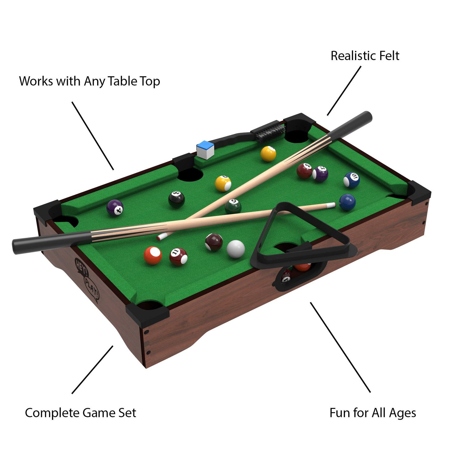 Mini Tabletop Billiards Pool Set- Includes Game Balls, Sticks, Chalk, Brush and Triangle-Portable and Fun for The Whole Family, Green, (476551SCA)