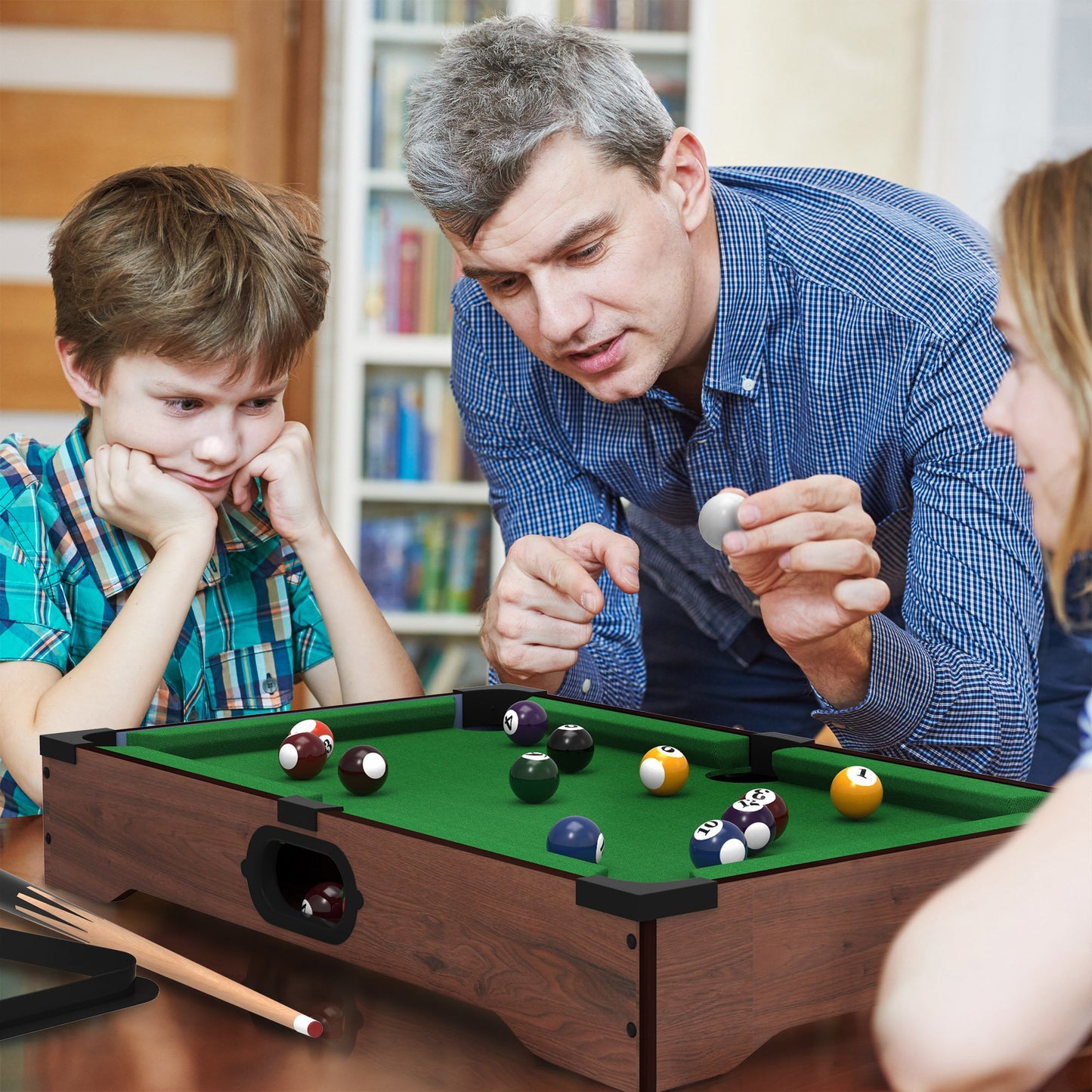 Mini Tabletop Billiards Pool Set- Includes Game Balls, Sticks, Chalk, Brush and Triangle-Portable and Fun for The Whole Family, Green, (476551SCA)